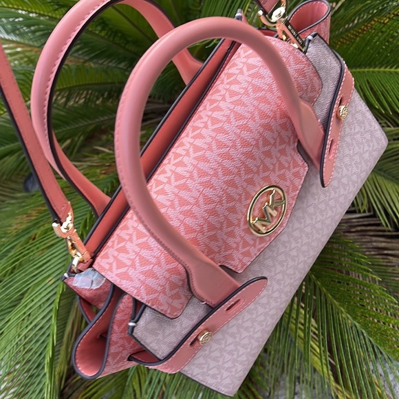 Michael Kors Carmen Medium Logo and Faux Leather Belted Satchel - Picture 6 of 16